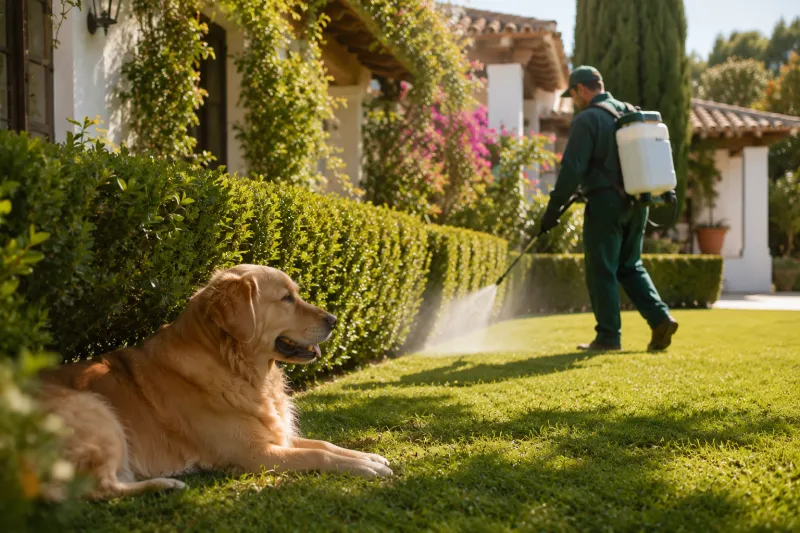 Tratamiento de pulgas y garrapatas en jardín con mascotas en Huelva